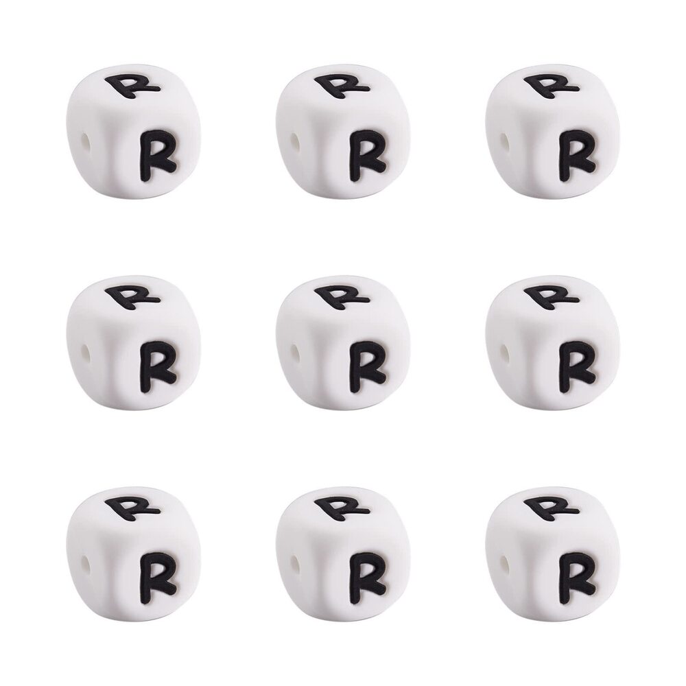 6709 100Pcs 12mm Silicone Cube Letter Beads White English Alphabet Letter R